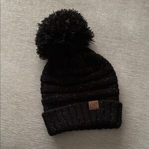 C.C Black Knit Slouch Pom Beanie
